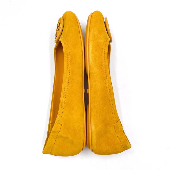 Tory Burch Minnie Travel Ballet Flats Gold Crest Suede Leather Logo Yellow Sz 7 - Picture 4 of 10